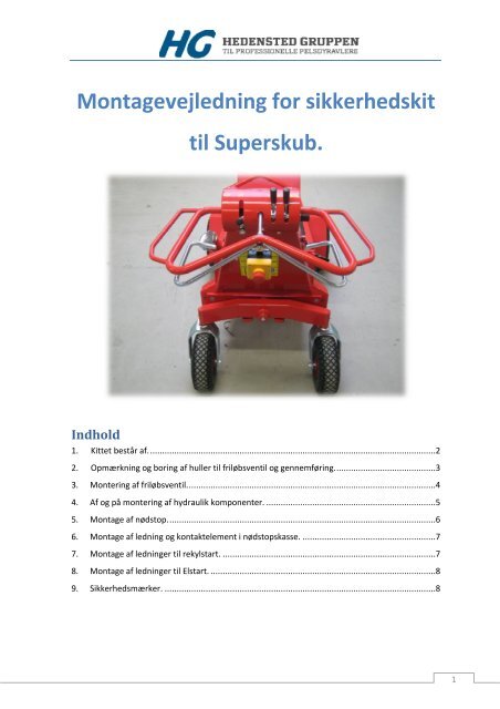 Montagevejledning for sikkerhedskit til Superskub. Indhold