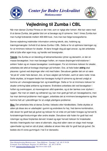 Center for Bedre Livskvalitet Vejledning til Zumba i CBL - Tune ...