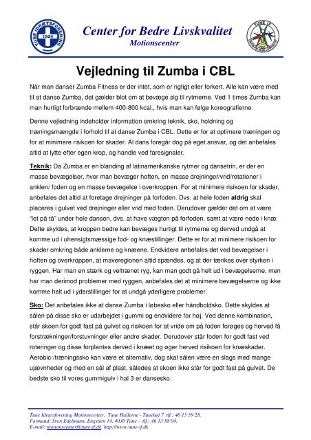 Center for Bedre Livskvalitet Vejledning til Zumba i CBL - Tune ...