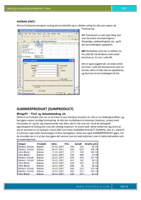 Løsning av praktiske problemer i Excel - Excelkurs