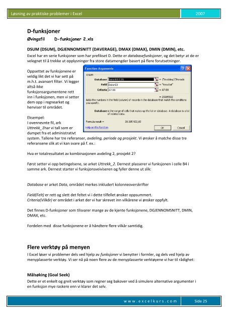 Løsning av praktiske problemer i Excel - Excelkurs