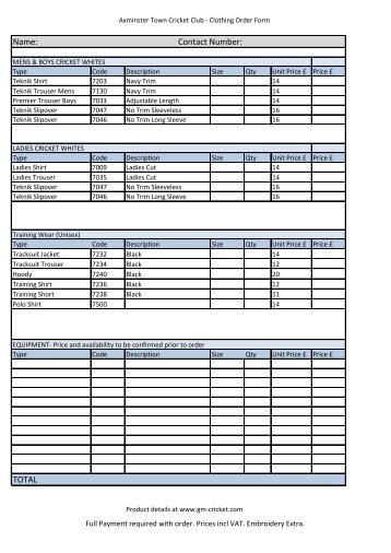 PDF Order Form - Axminster Town Cricket Club