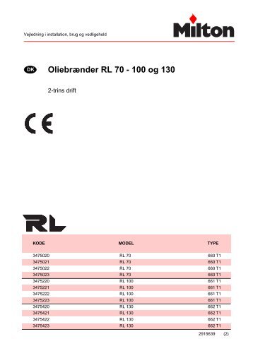 Oliebrænder RL 70 - 100 og 130 - Milton