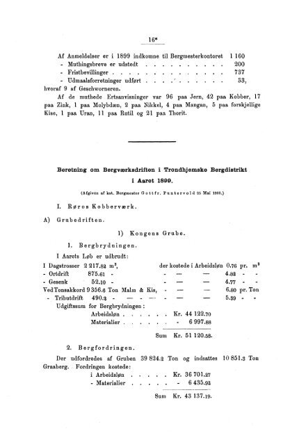 Tabeller vedkommende Norges bergværksdrift i Aarene 1899 og ...