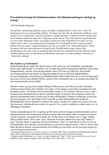 Fra skabelsesteologi til dybdeinkarnation. Om klimaforandringens ...