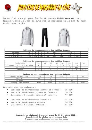 Bon de commande Survêtements - Judo Club Marsannay-la-Côte