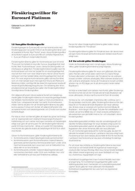 Forsakringsvillkor For Eurocard Platinum