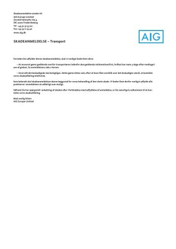 SKADEANMELDELSE – Transport - AIG