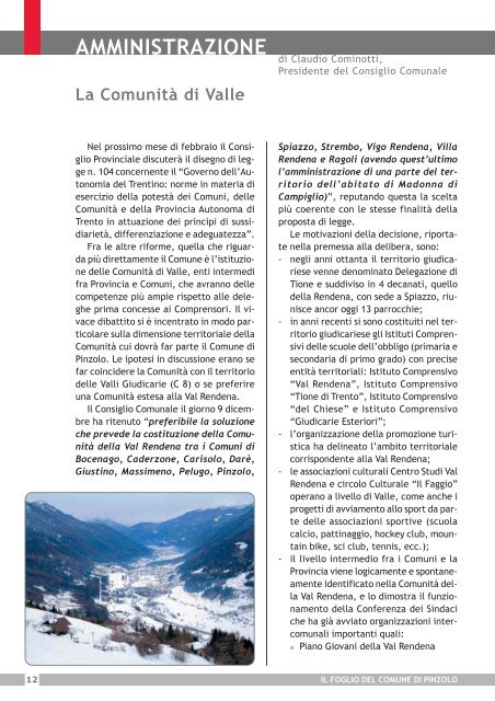 il Foglio del Comune di Pinzolo - N. 1 dicembre 2005