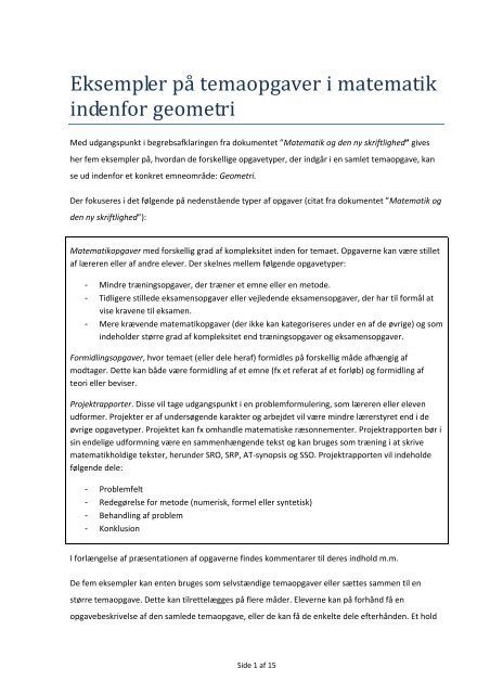 Eksempler på temaopgaver i matematik indenfor geometri - Uvmat