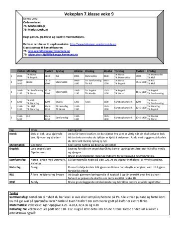 Arbeidsplan 10A veke - Leikanger ungdomsskule