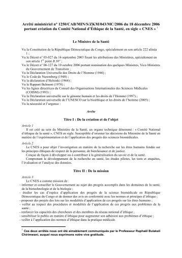 Arrêté ministériel - Réseau Sénégalais"Droit ,Ethique,Santé"