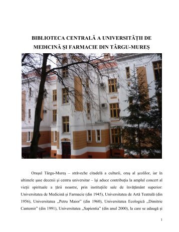 biblioteca centrală a universităţii de medicină şi farmacie din târgu ...