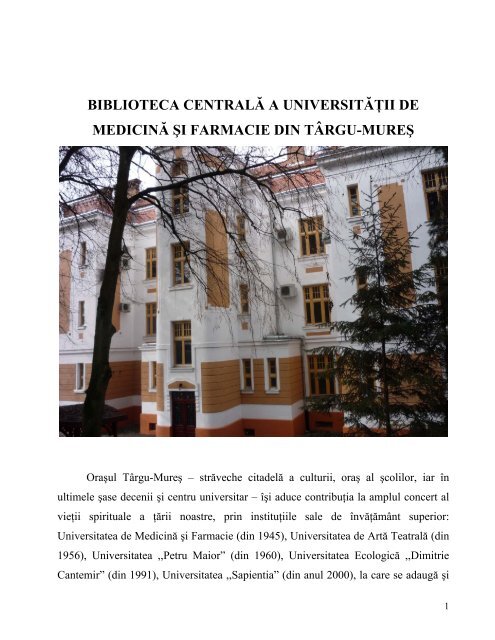 biblioteca centrală a universităţii medicină farmacie târgu ...