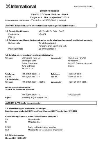 International Paint Ltd. Sikkerhetsdatablad YBA674 VC17m-VC17m ...