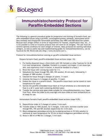 Immunohistochemistry Protocol For Paraffin-Embedded - BioLegend