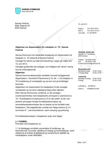 Afgørelse om dispensation fra Lokalplan nr. 70 ... - Samsø Kommune