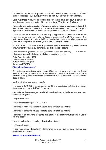 GESTION DES SINISTRES - CNRS