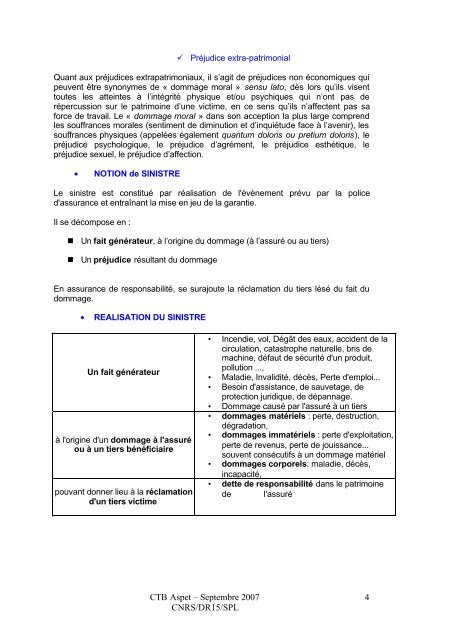 GESTION DES SINISTRES - CNRS