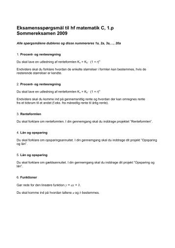 Eksamensspørgsmål til hf matematik C, 1.p Sommereksamen 2009