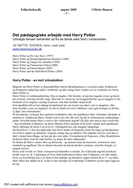 Pædagogisk arbejde med Harry Potter - Folkeskolen