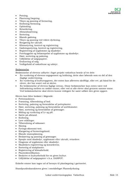 Lokal undervisningsplan Væksthusgartner 1. og 2. skoleperiode i ...
