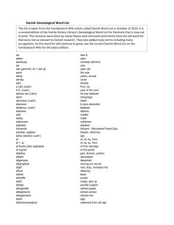 Danish Genealogical Word List - FamilySearch