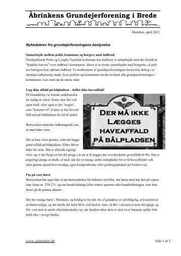 Nyhedsbrev, april 2012 - Åbrinkens Grundejerforening i Brede