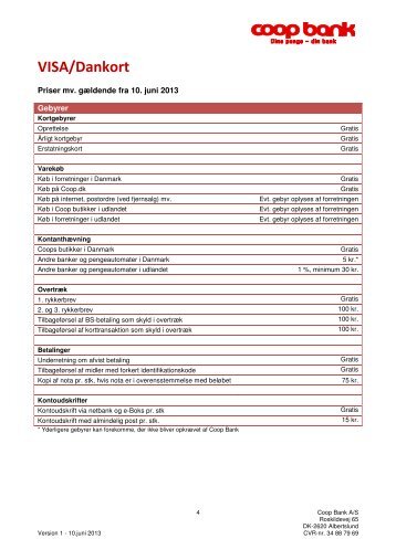 Prisliste Visa/Dankort - Coop Bank