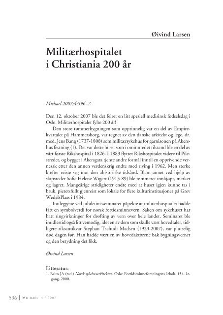 Militærhospitalet i Christiania 200 år - Michael