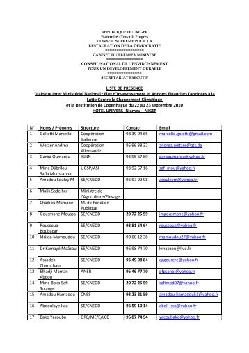 LISTE DE PRESENCE Dialogue Inter Ministériel ... - UNDPCC.org