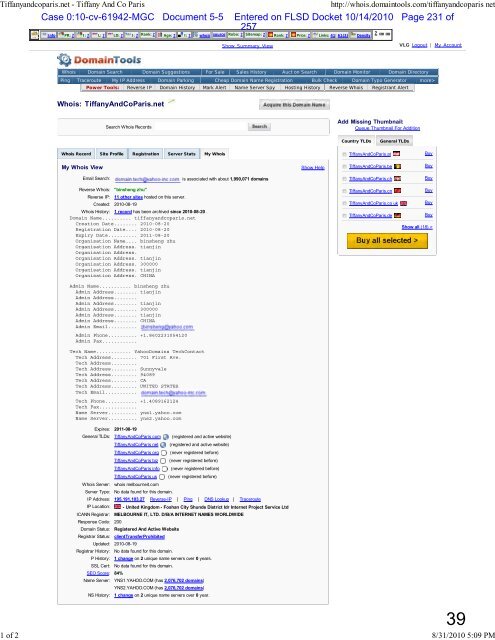 UNITED STATES DISTRICT COURT SOUTHERN DISTRICT OF ...