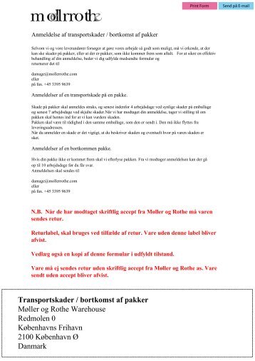 Anmeldelse af skader / bortkomst af pakker - Møller og Rothe A/S