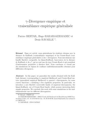 γ-Divergence empirique et vraisemblance empirique généralisée