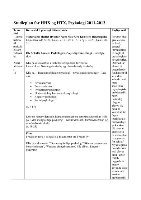 Studieplan for HHX og HTX, Psykologi 2011-2012 - Campus Bornholm