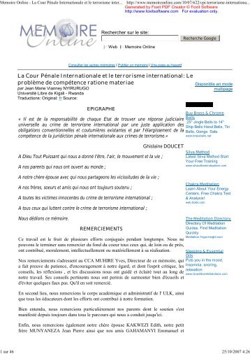 Memoire Online - La Cour Pénale Internationale et le terroris ...