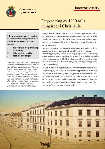 Fargesetting av 1800-talls murgårder i Christiania - Byantikvaren