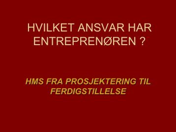 HVILKET ANSVAR HAR ENTREPRENØREN ?