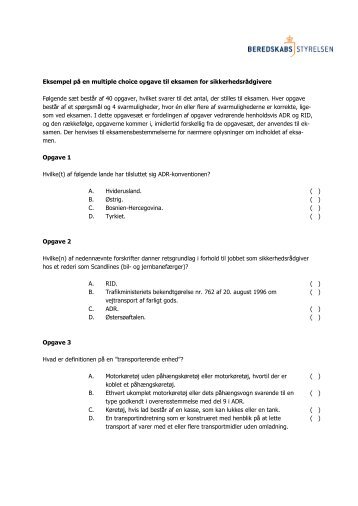 Eksempel på multiple choice opgave - Beredskabsstyrelsen