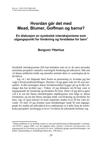 Hvordan går det med Mead, Blumer, Goffman og barna - NTNU