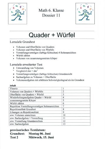 Dossier 11 Quader + Würfel - Mittelstufe Utzenstorf