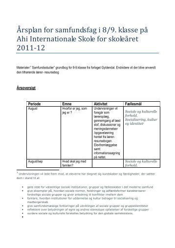 Årsplan for samfundsfag i 8/9. klasse på Ahi Internationale Skole for ...