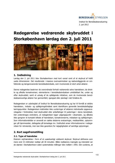 Redegørelse vedrørende skybruddet i Storkøbenhavn den 2. juli 2011