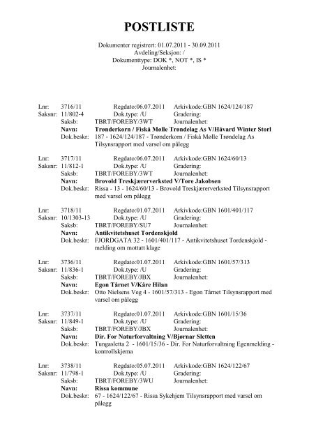 Postliste - Del II - TBRT.no