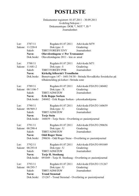 Postliste - Del II - TBRT.no