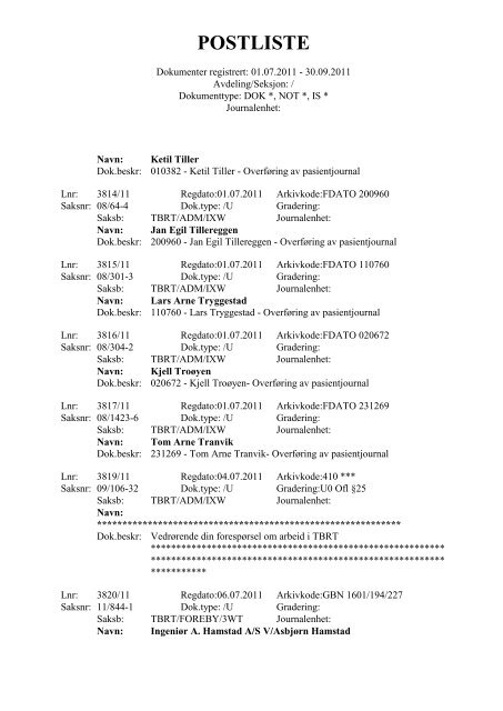 Postliste - Del II - TBRT.no