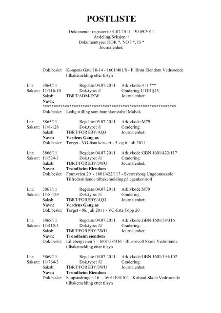 Postliste - Del II - TBRT.no
