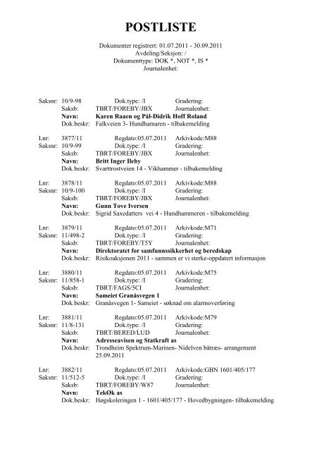 Postliste - Del II - TBRT.no