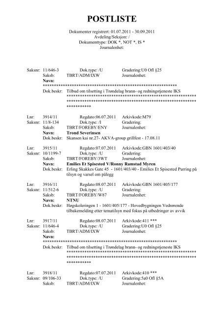 Postliste - Del II - TBRT.no