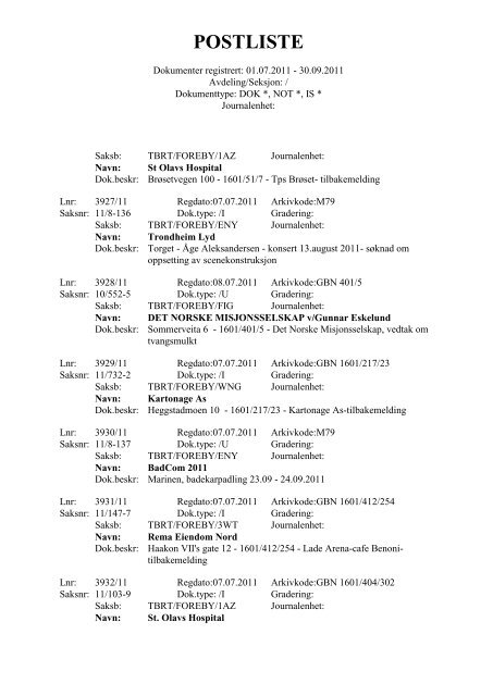 Postliste - Del II - TBRT.no